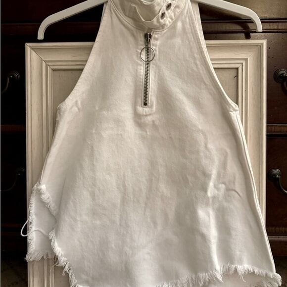 Marques Almeida white distressed denim sleeveless top w silver hardware. 8 NWOT - Picture 1 of 12